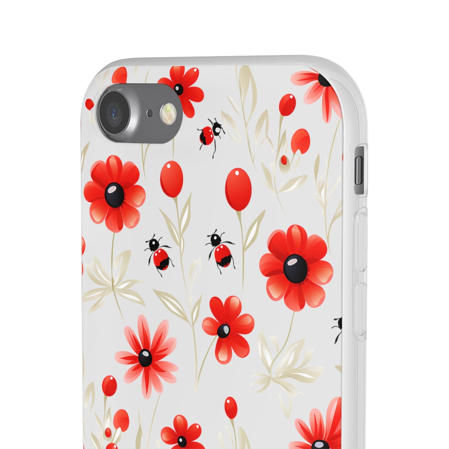 Red Flowers & Cute Bugs: Transparent Flexi Phone Case