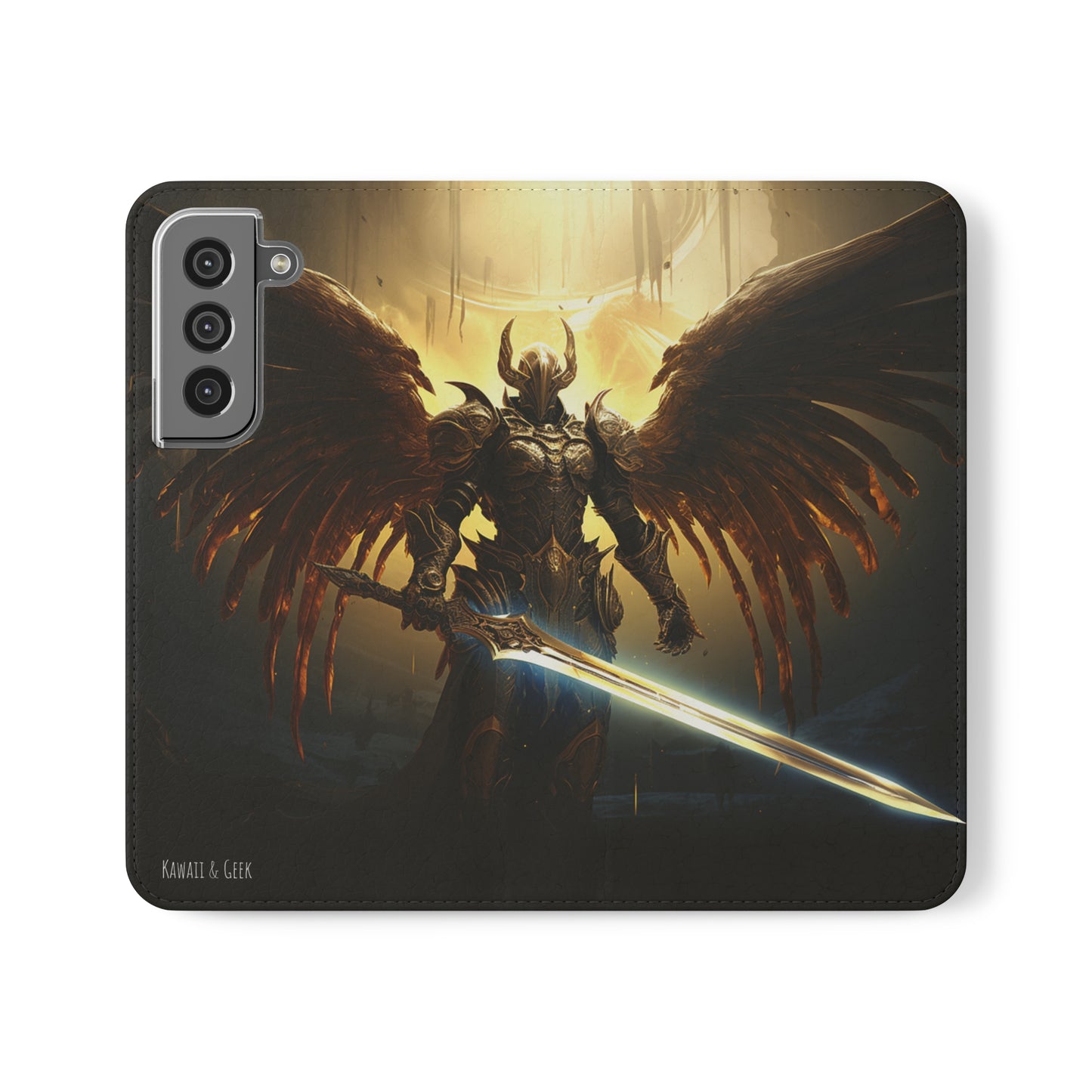 Dark Angel Flip Phone Case: Guardian with Sword