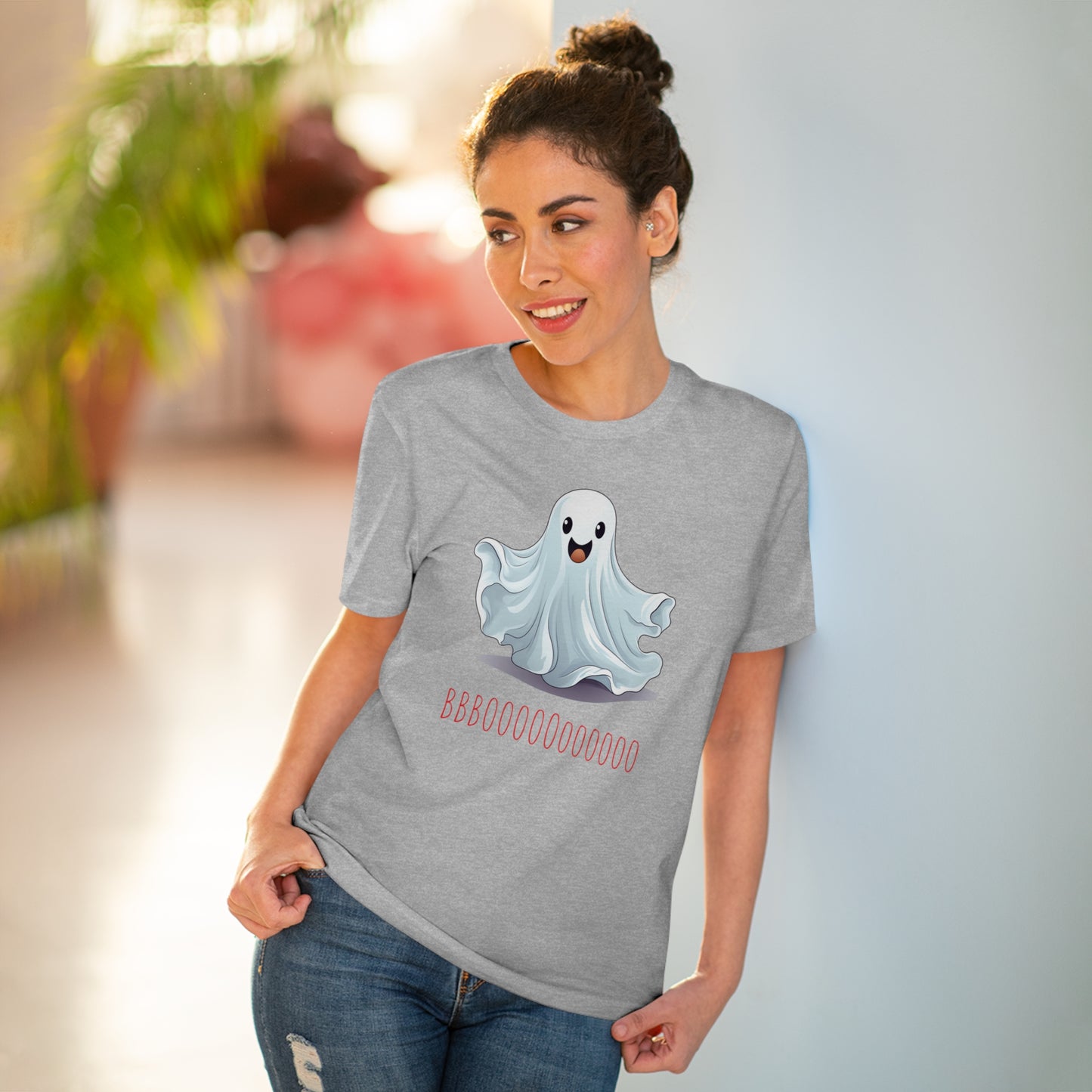 Cute "Booooooooo" Ghost Halloween Eco-Friendly Unisex T-shirt