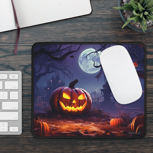 Halloween Mouse Pad: Spooky Jack o' Lantern Illuminated by Full Moon