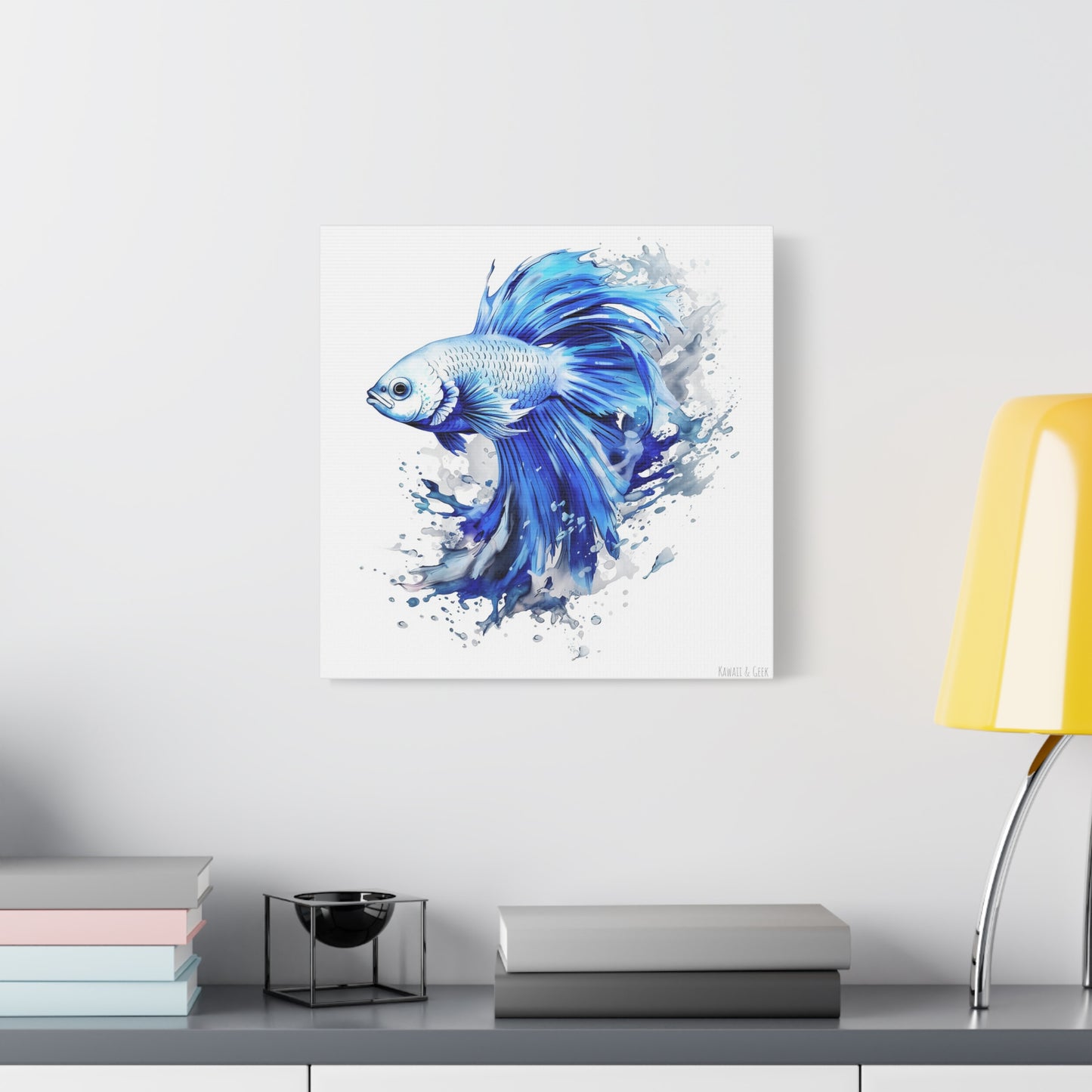 Blue Fighting Fish in Watercolor Style Canva - Capture the Beauty of Underwater Elegance