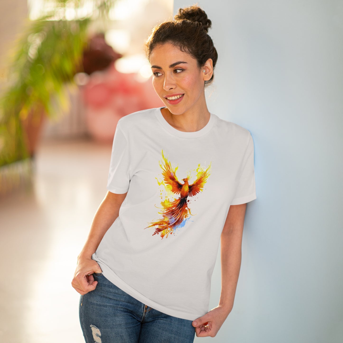 Burning Phoenix Watercolor T-Shirt - Unisex and Eco-Friendly Fashion with a Fiery Twist