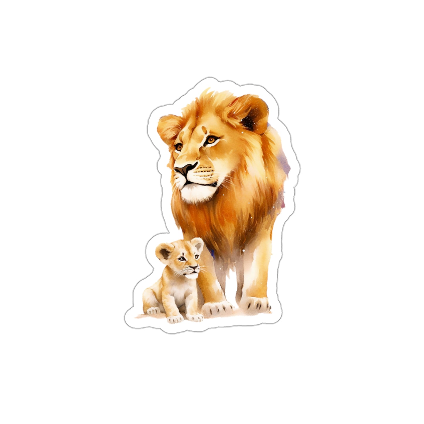 Lion King and Son Watercolor Sticker - Celebrate Father's Day with Majestic Style