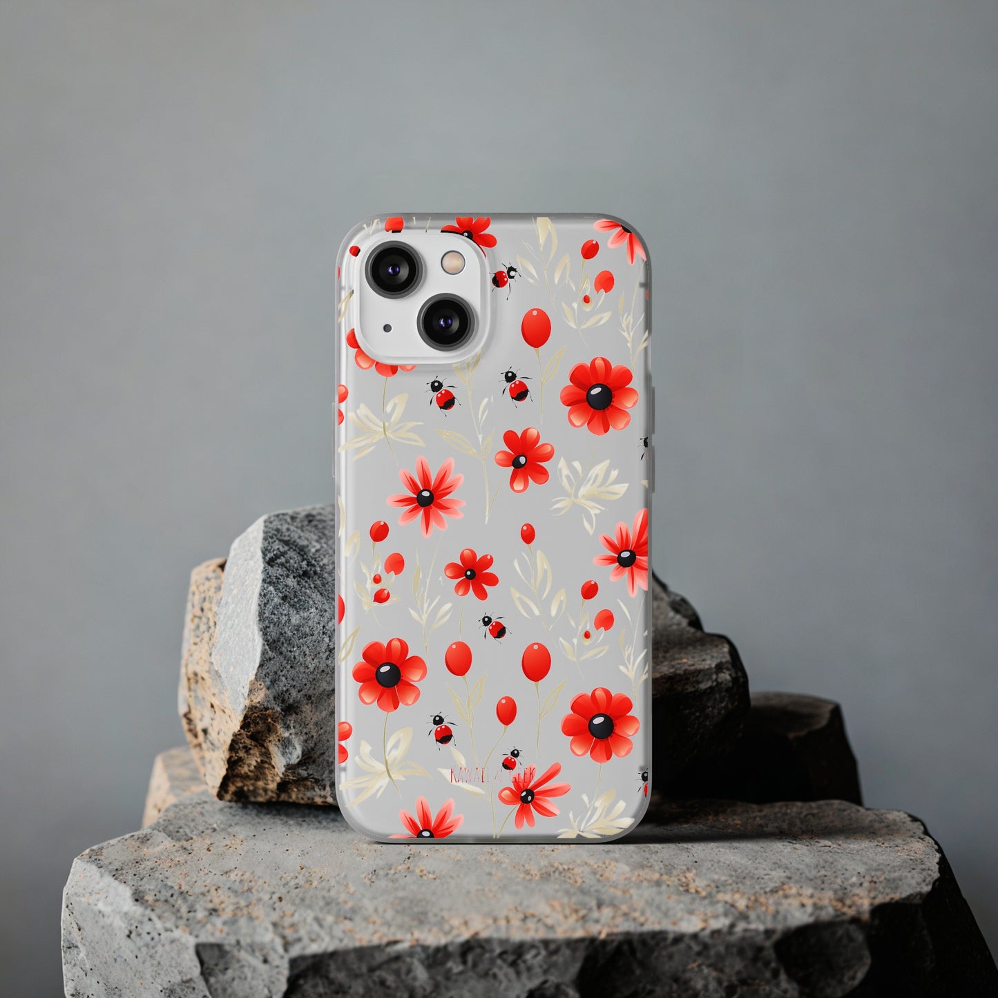 Red Flowers & Cute Bugs: Transparent Flexi Phone Case