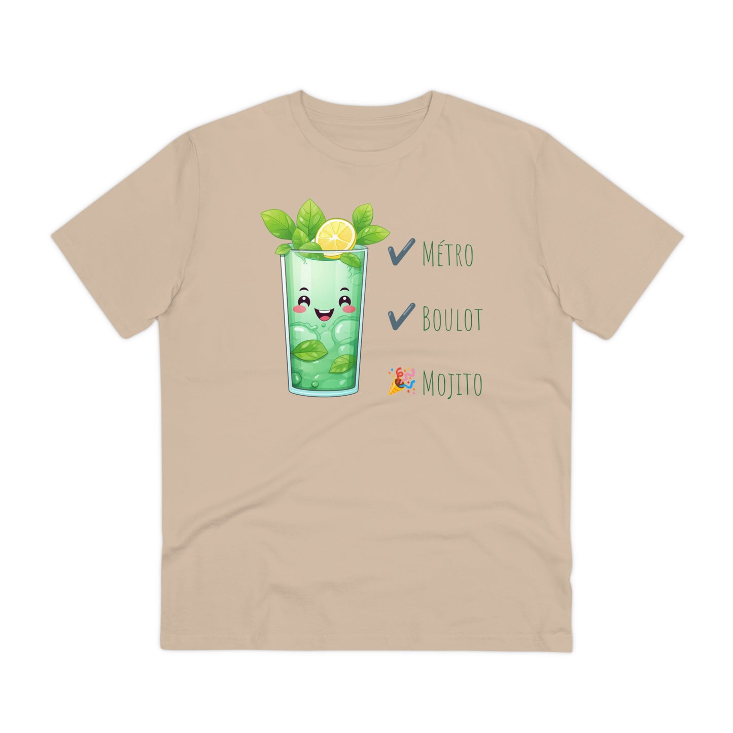 Métro, Boulot, Mojito T-Shirt - Cute Smiling Mojito Glass Design