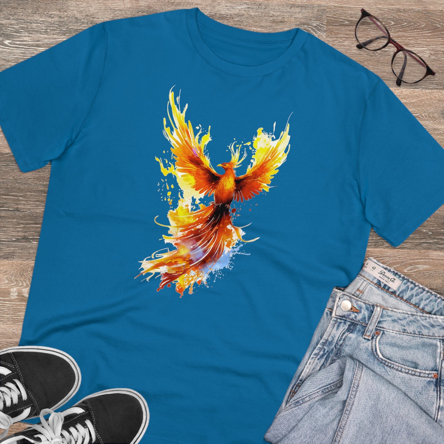 Burning Phoenix Watercolor T-Shirt - Unisex and Eco-Friendly Fashion with a Fiery Twist