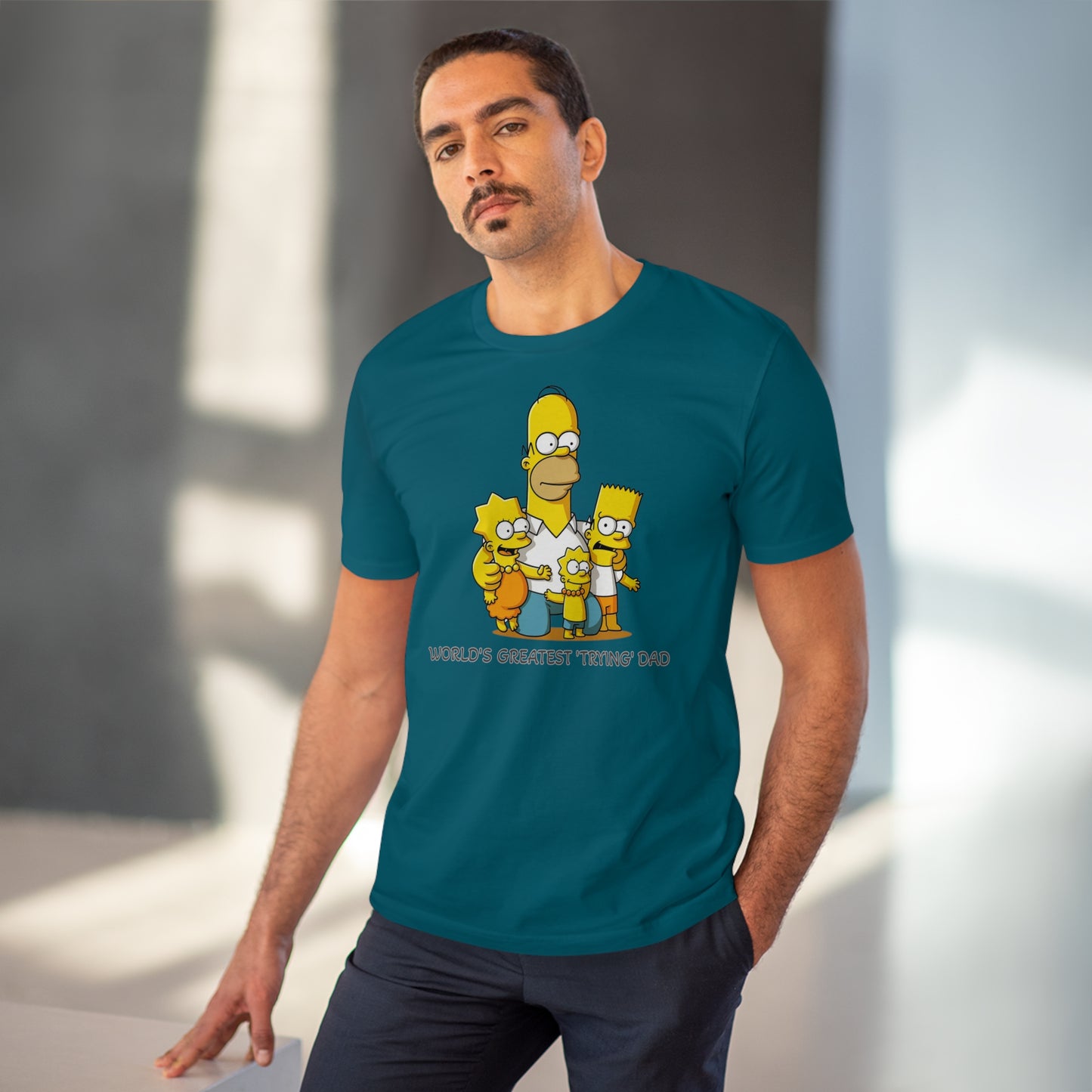 World's Greatest Trying Dad - Unisex Eco-Friendly T-Shirt - Celebrate Father's Day with Cute Homer Simpson and His Kids