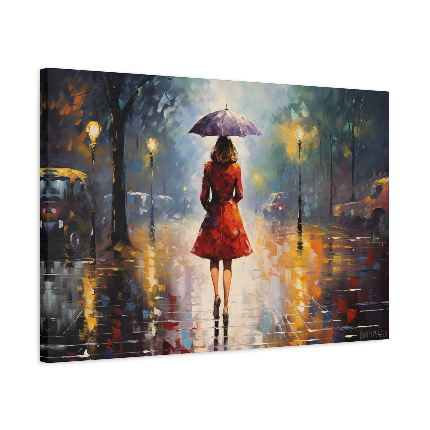 Elegant Woman in Parisian Rain: Premium Cotton Canvas Art