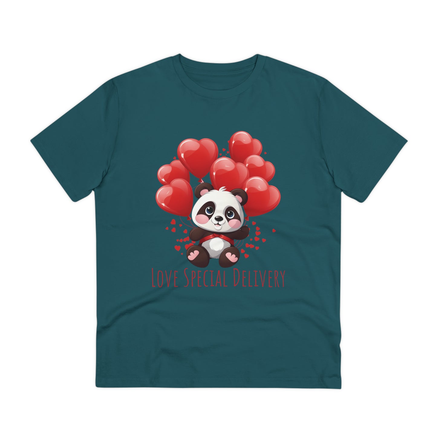 Panda Love Delivery Tee - Eco-Friendly Heart Balloon Shirt - Valentine's Day Special