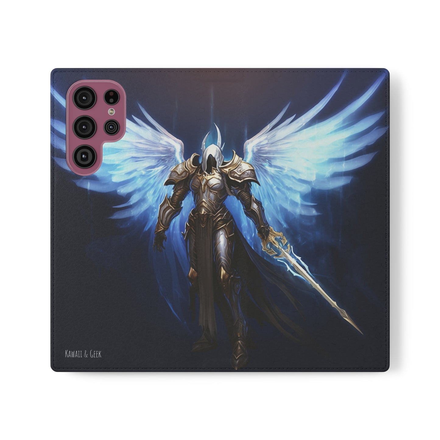 Archangel Flip Phone Case: Ethereal Wings & Sword Design