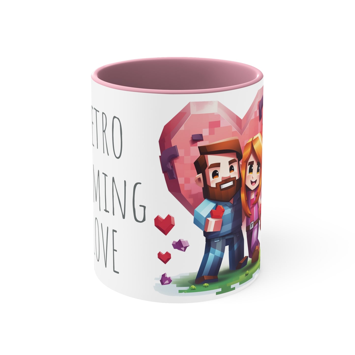 Retro Gaming Love Mug - 11oz Bicolor Pixel Heart Cup - Valentine's Day