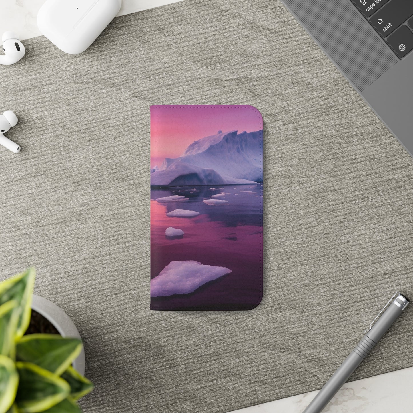 Pinky Arctic Landscape at Sunset Flip Phone Case - Capture the Serenity of Nature on Your Device