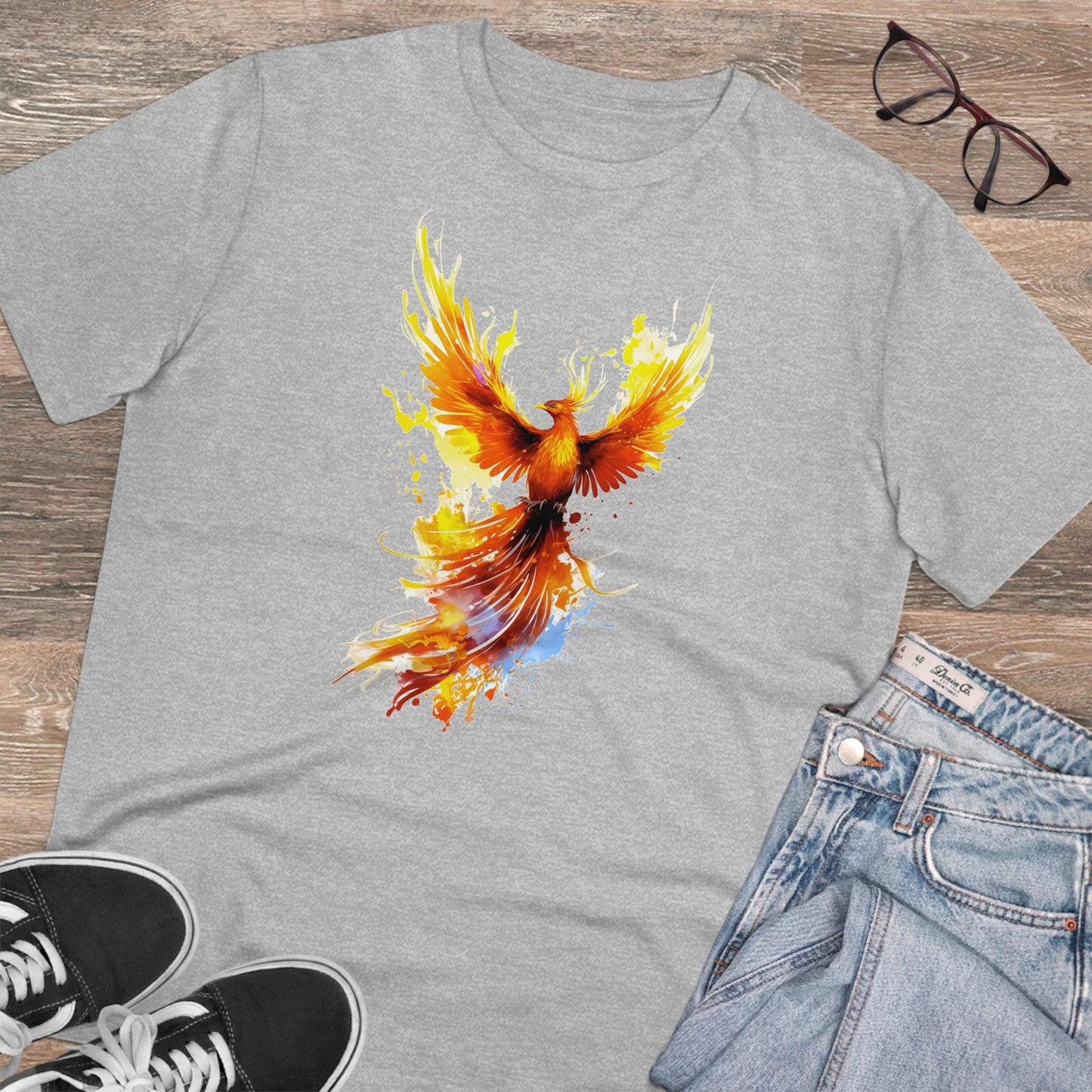 Burning Phoenix Watercolor T-Shirt - Unisex and Eco-Friendly Fashion with a Fiery Twist