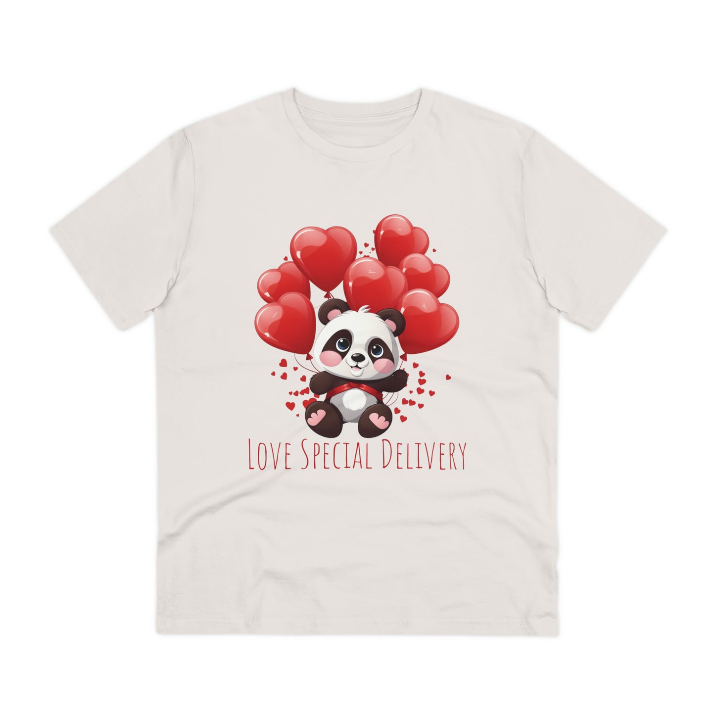 Panda Love Delivery Tee - Eco-Friendly Heart Balloon Shirt - Valentine's Day Special