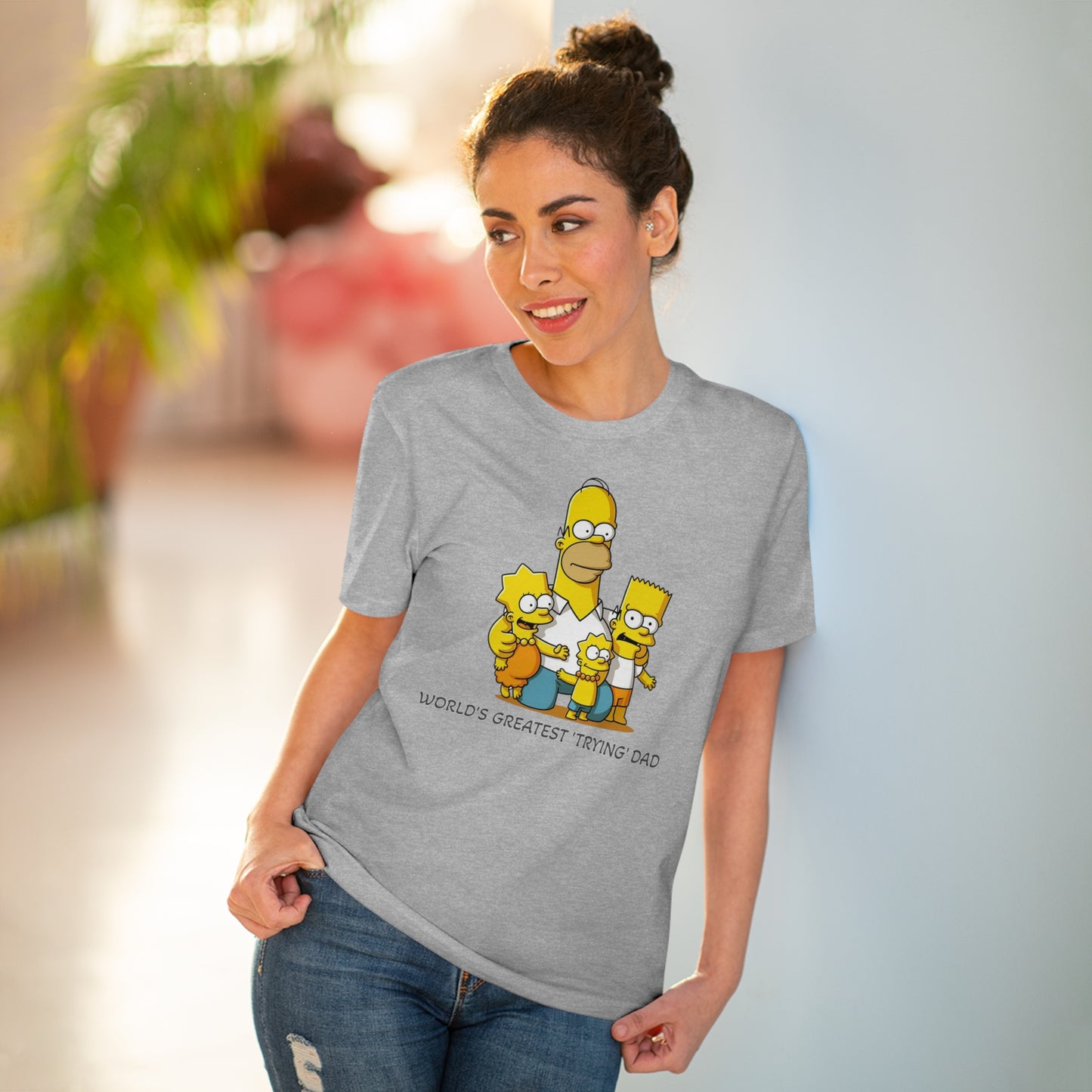 World's Greatest Trying Dad - Unisex Eco-Friendly T-Shirt - Celebrate Father's Day with Cute Homer Simpson and His Kids