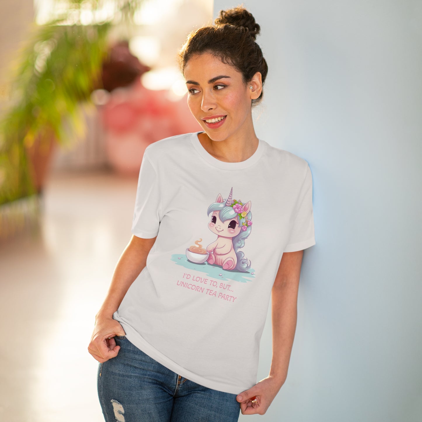 Cute Unicorn Tea Party T-Shirt - Unisex and Eco-Friendly with Whimsical Charm