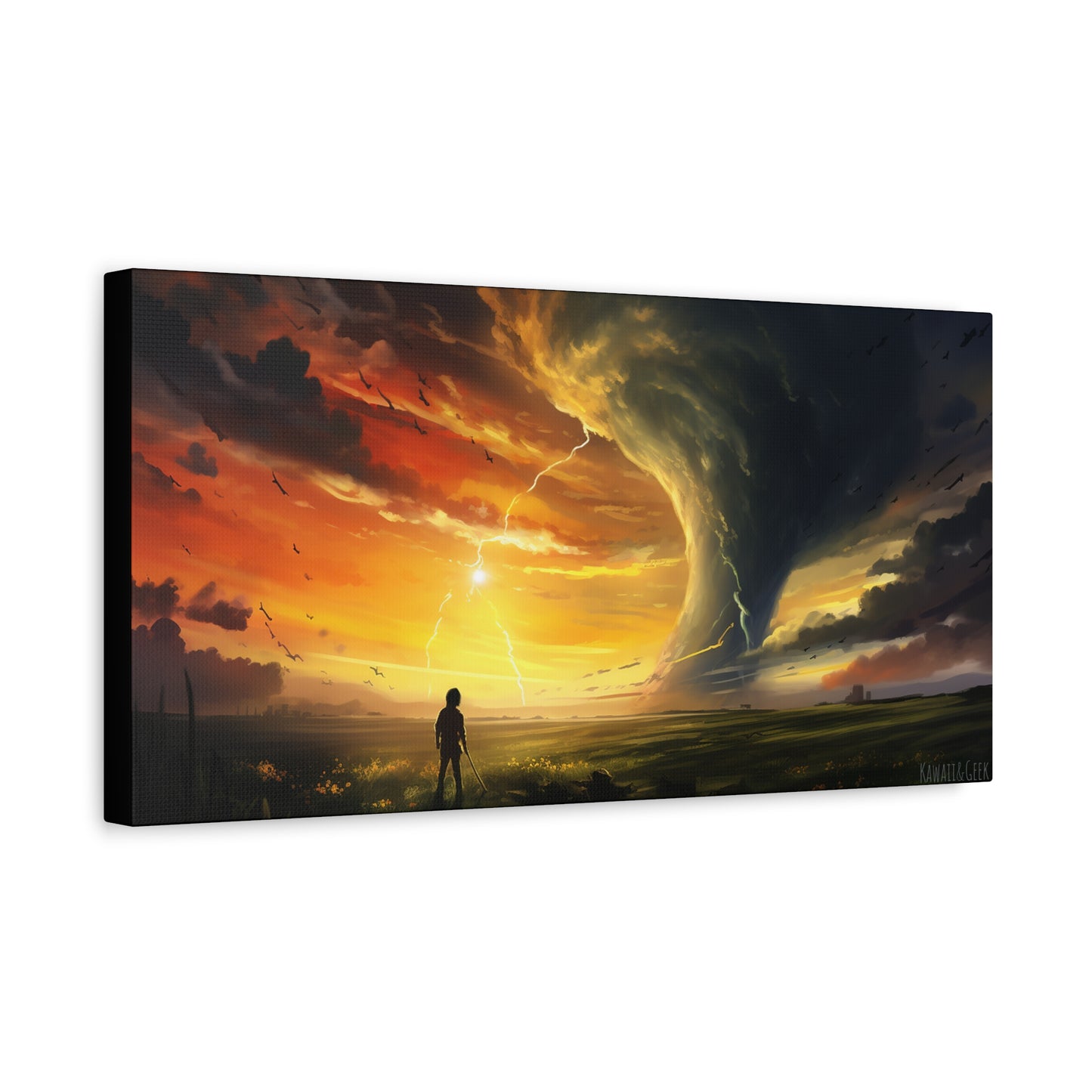 Apocalyptic Sunset canva : Kid Facing Gigantic Tornado