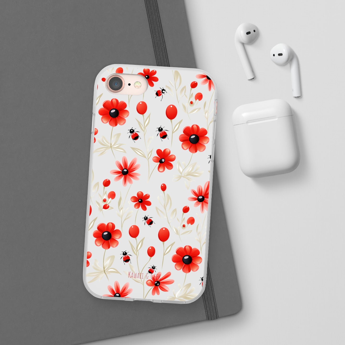 Red Flowers & Cute Bugs: Transparent Flexi Phone Case