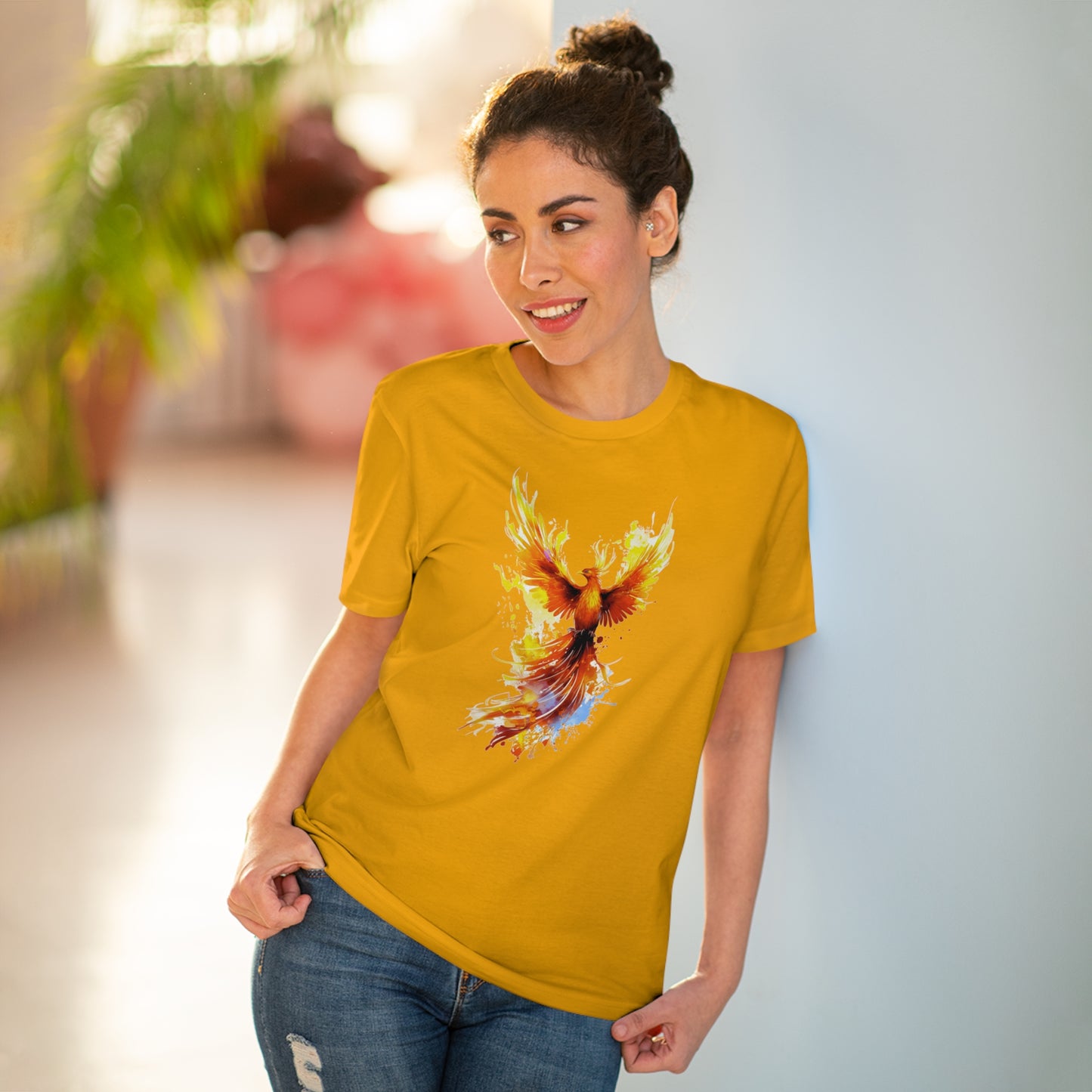 Burning Phoenix Watercolor T-Shirt - Unisex and Eco-Friendly Fashion with a Fiery Twist