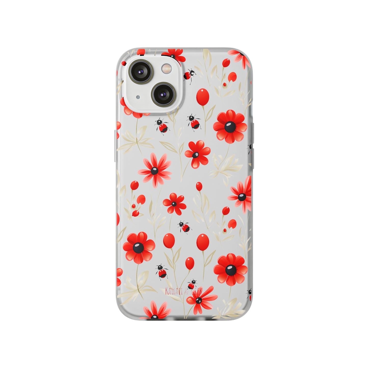 Red Flowers & Cute Bugs: Transparent Flexi Phone Case