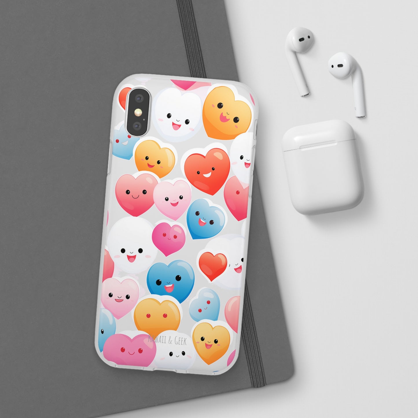 Kawaii Hearts Flexi Transparent Phone Case