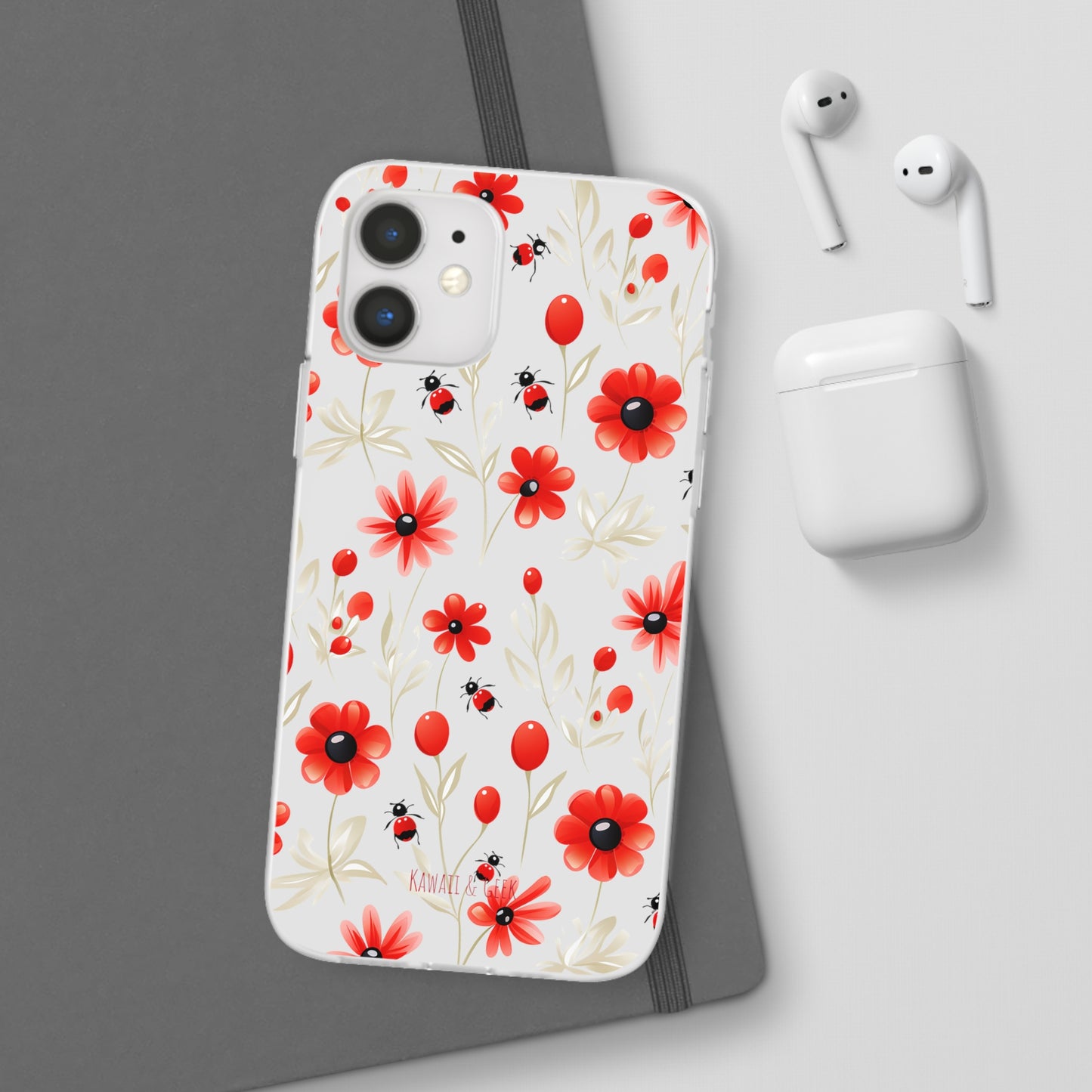 Red Flowers & Cute Bugs: Transparent Flexi Phone Case