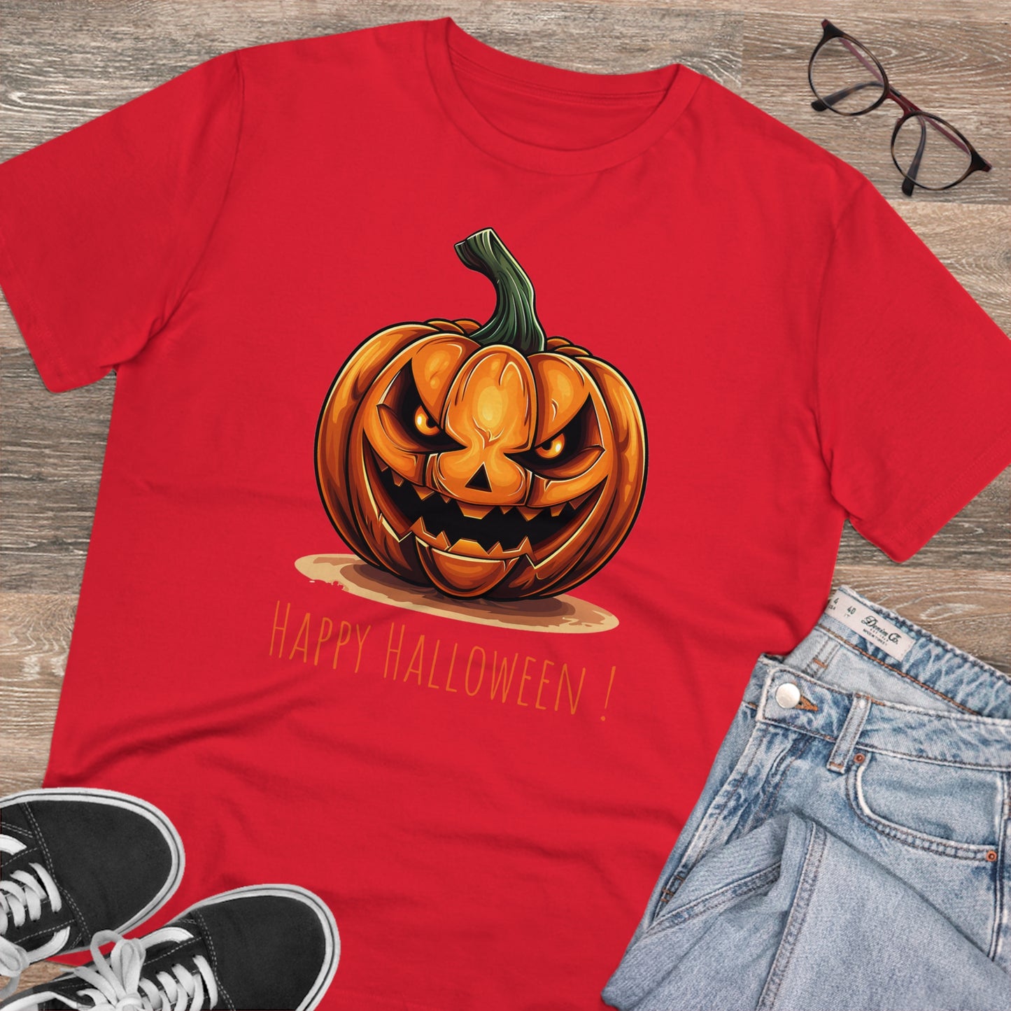 Happy Halloween Eco-Friendly Tee: Scary Pumpkin Design