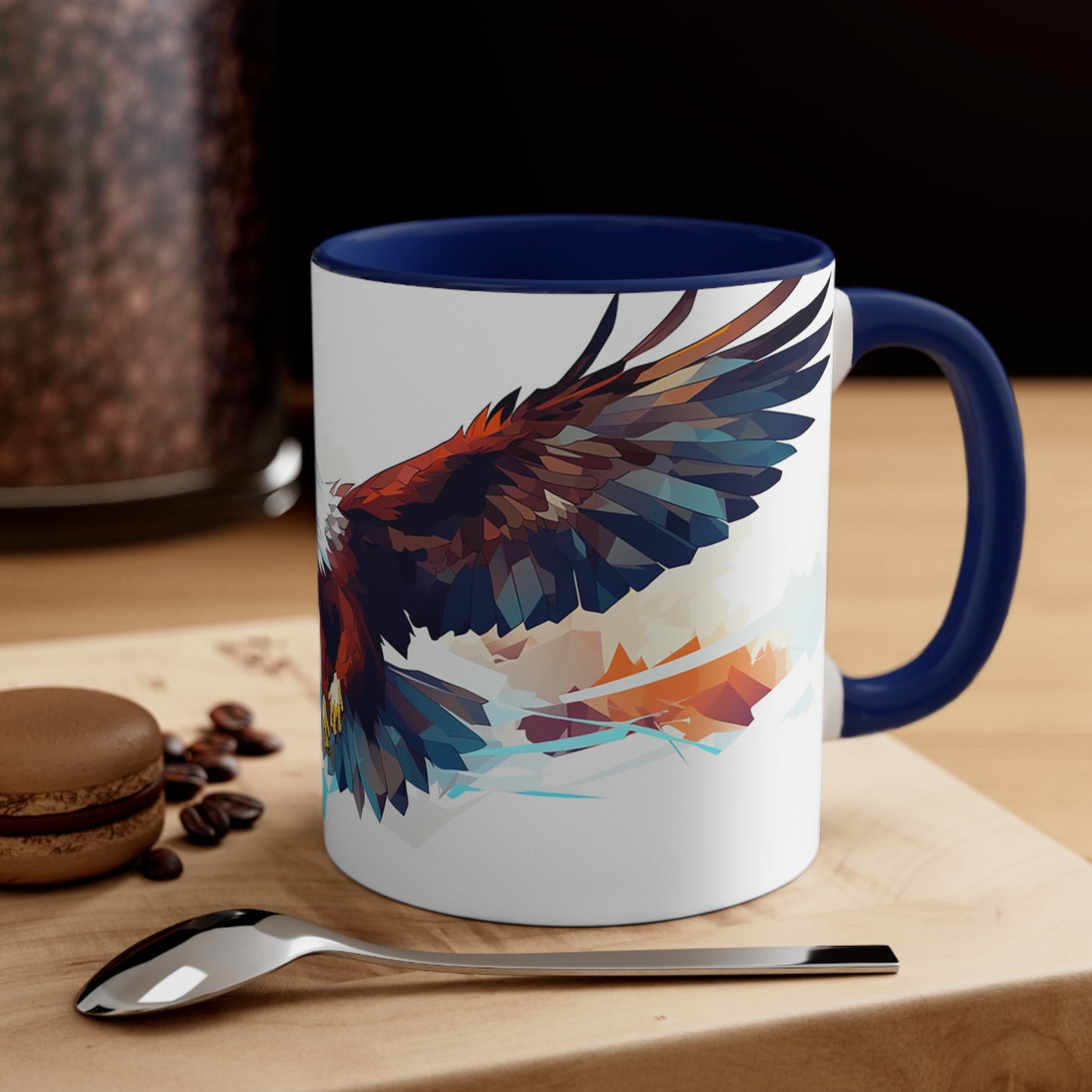 11oz Bi-color Eagle Mug: Geometric-Face Eagle in Flight