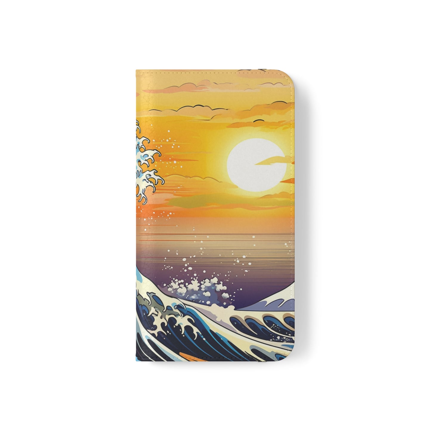 Sunset Big Wave Flip Phone Case - Embrace the Majestic Hokusai Style in Your Hands