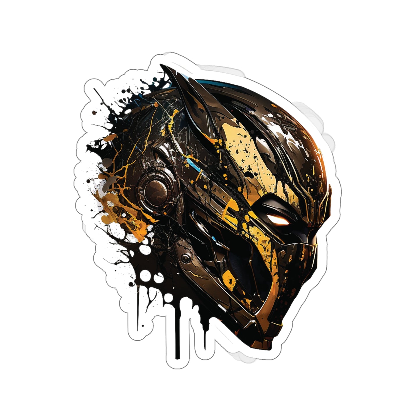 Watercolor Black Panther Helmet Sticker - Add Some Gold and Black Style to Your Tech