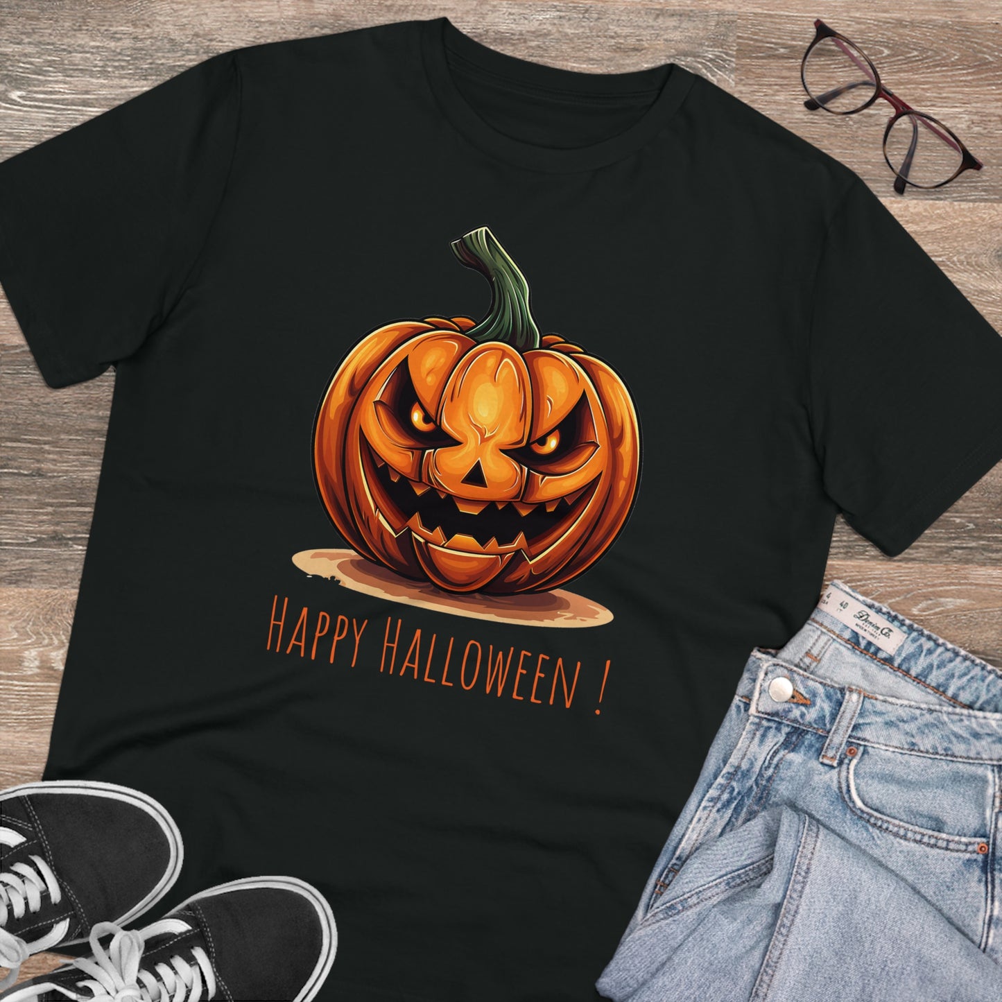 Happy Halloween Eco-Friendly Tee: Scary Pumpkin Design