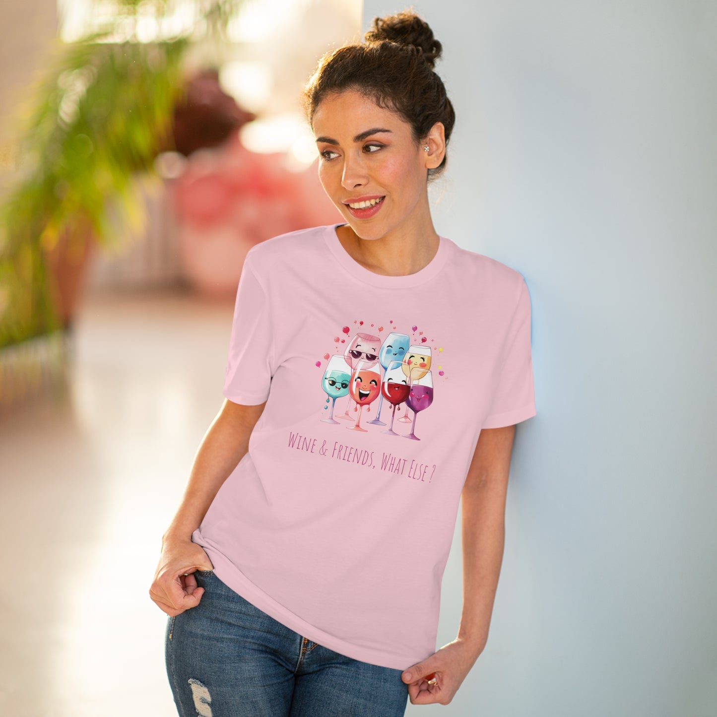 Eco-Friendly 'Wine & Friends' T-Shirt - Kawaii Wine Glasses, Unisex