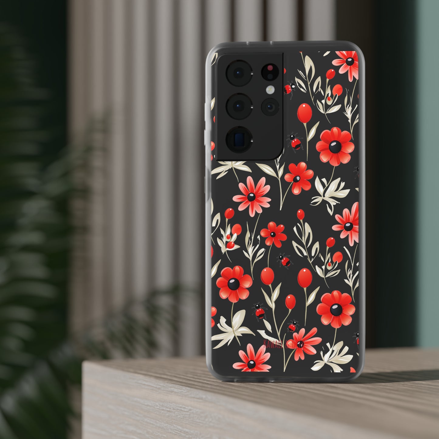 Red Flowers & Cute Bugs: Transparent Flexi Phone Case