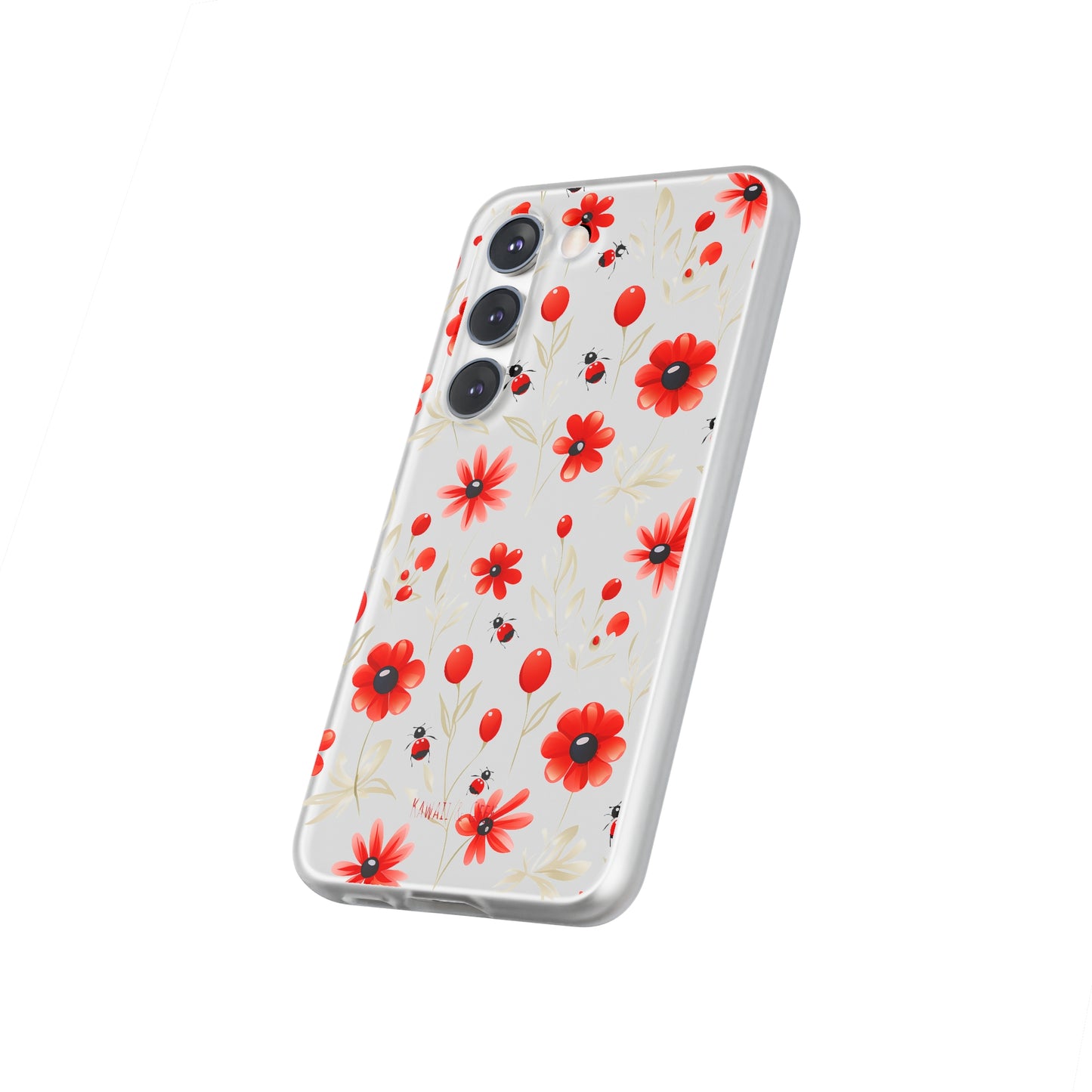 Red Flowers & Cute Bugs: Transparent Flexi Phone Case