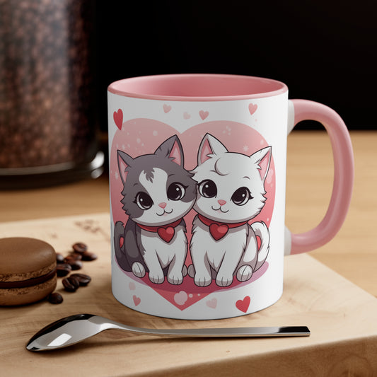 Purrfect Match & Coffee Mug - 11oz Bicolor Cat Love Cup - Valentine's Day