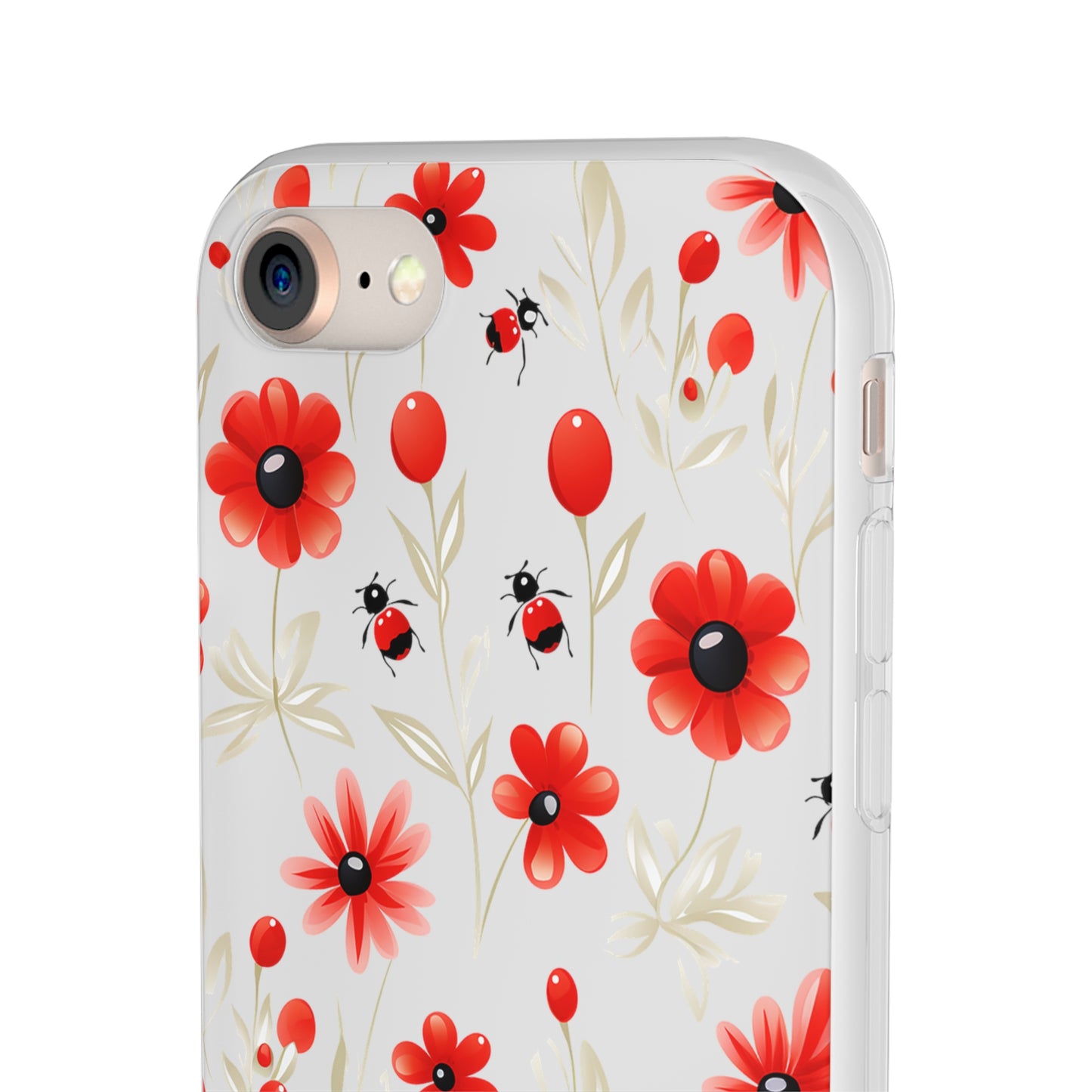 Red Flowers & Cute Bugs: Transparent Flexi Phone Case