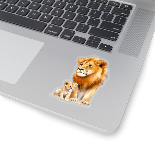 Lion King and Son Watercolor Sticker - Celebrate Father's Day with Majestic Style