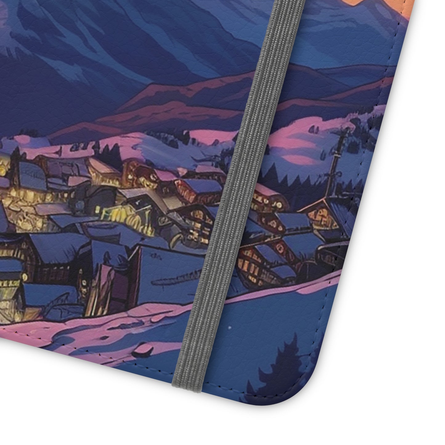 Snowy Mountain Landscape Sunset Flip Phone Case - Discover Serenity with a Charming Mountain Village