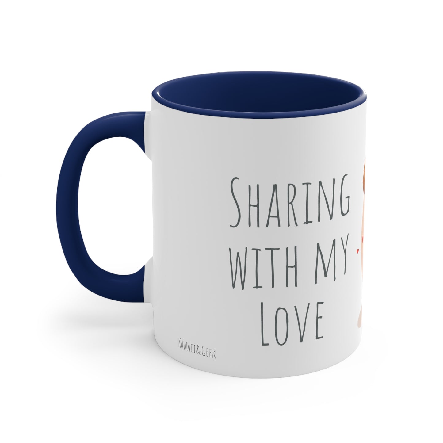 11oz Bi-Color Mug: "Sharing with my Love" cute Teddies couple - Valentine's Day