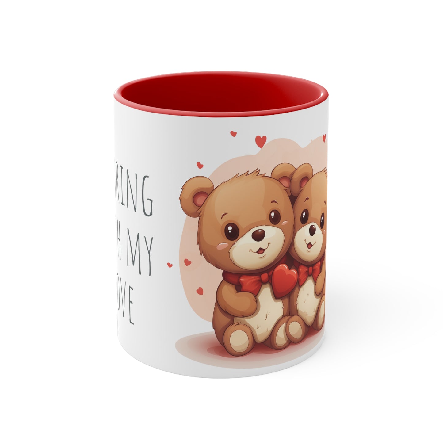 11oz Bi-Color Mug: "Sharing with my Love" cute Teddies couple - Valentine's Day