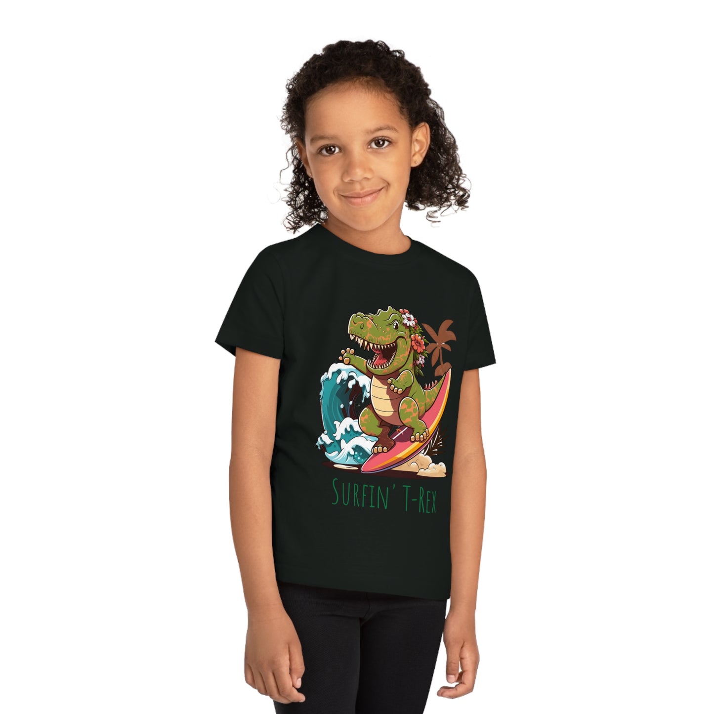 Surfing T-Rex Kids Eco-Friendly T-Shirt - Unleash Adventure and Sustainability