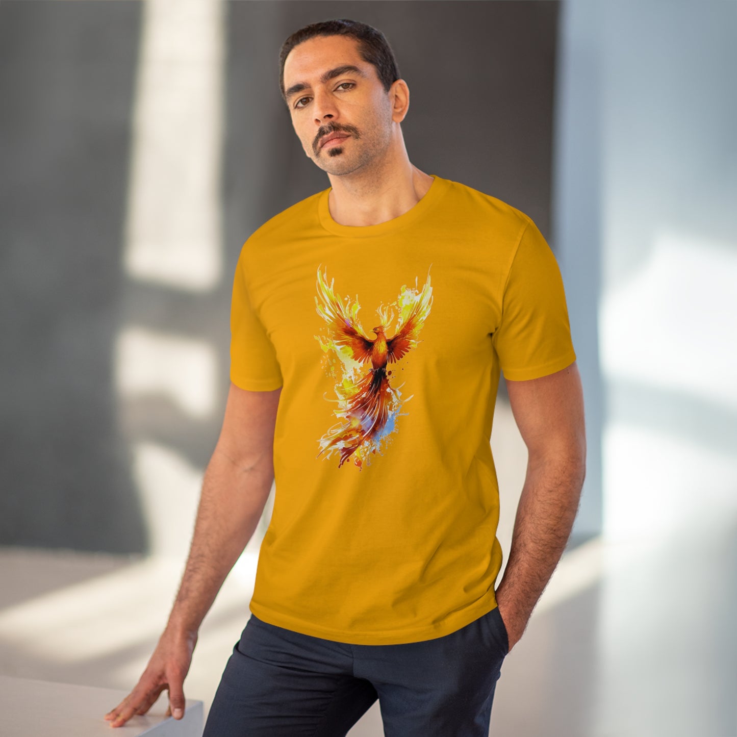 Burning Phoenix Watercolor T-Shirt - Unisex and Eco-Friendly Fashion with a Fiery Twist