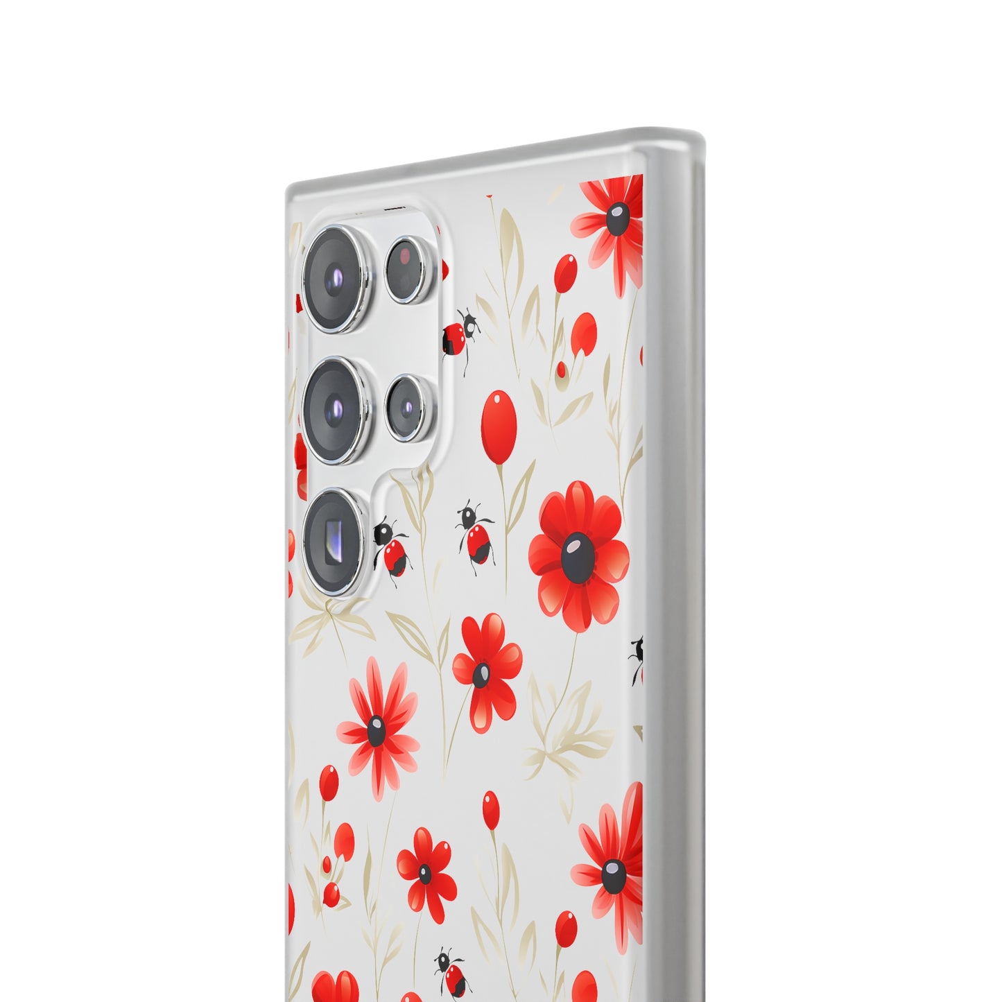 Red Flowers & Cute Bugs: Transparent Flexi Phone Case