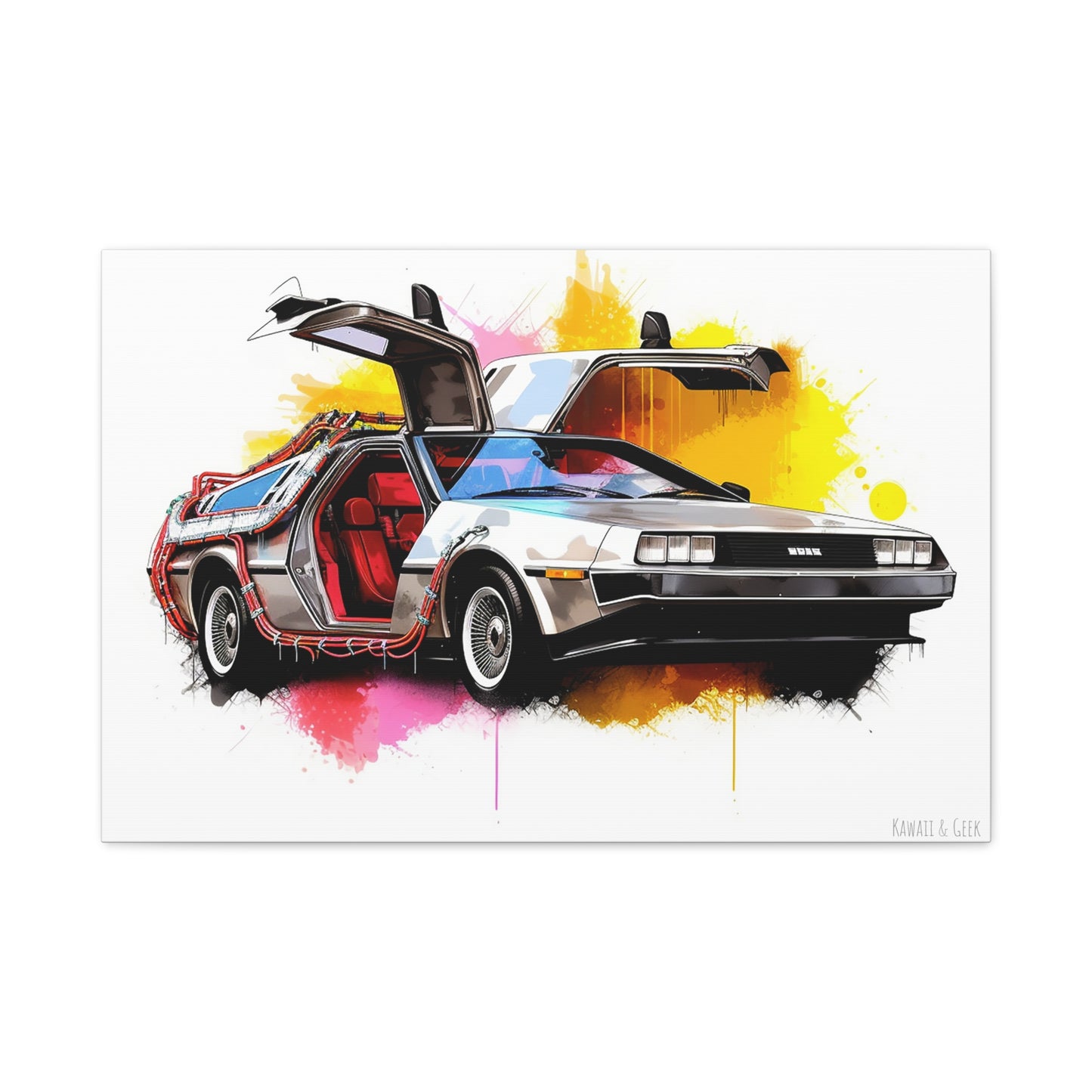 Colorful DeLorean Canvas - Journey through Time with Vibrant Style