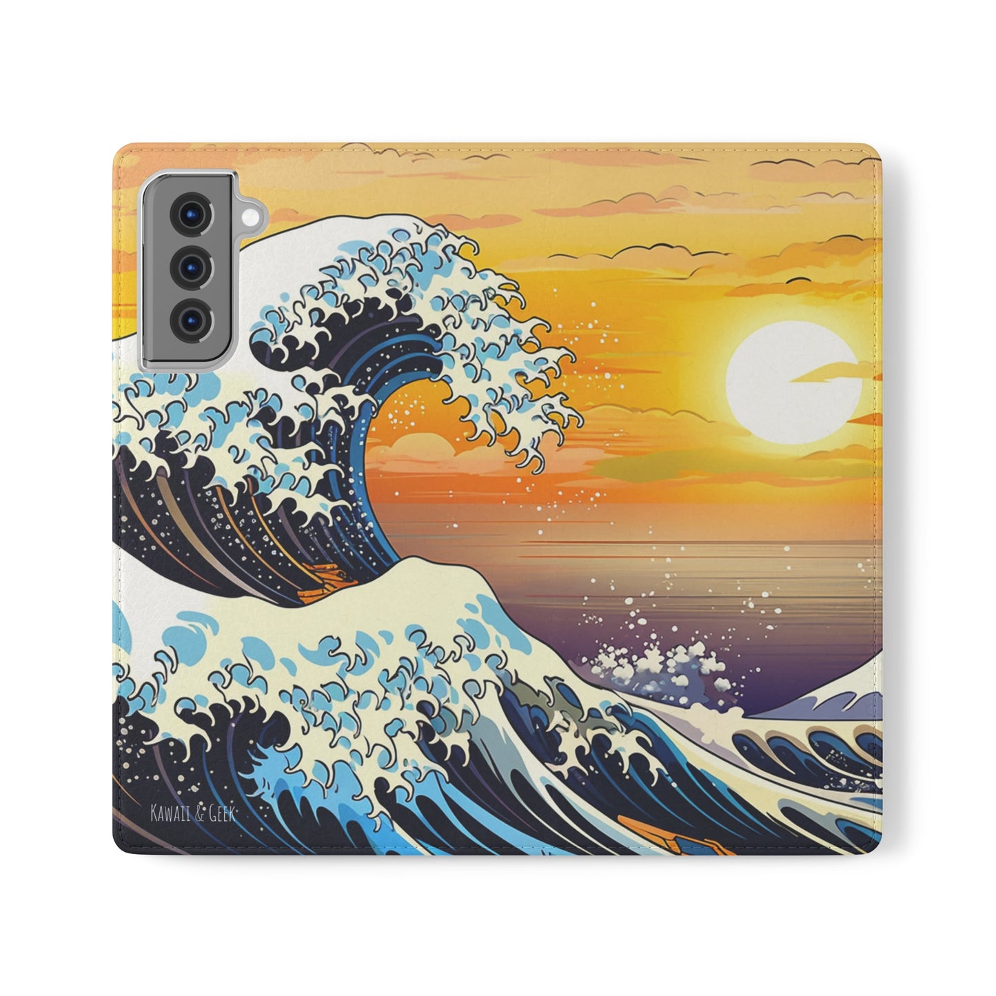 Sunset Big Wave Flip Phone Case - Embrace the Majestic Hokusai Style in Your Hands