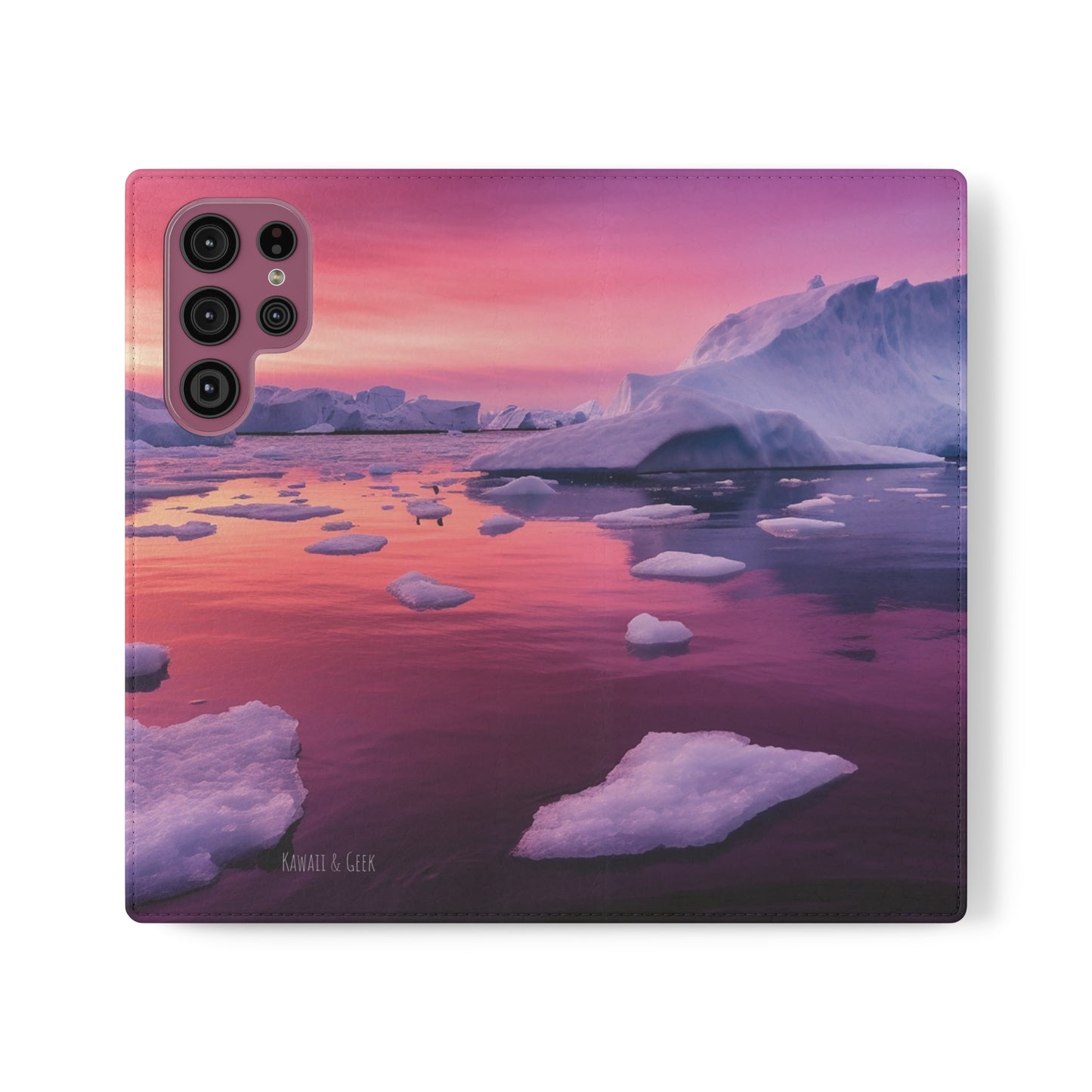 Pinky Arctic Landscape at Sunset Flip Phone Case - Capture the Serenity of Nature on Your Device