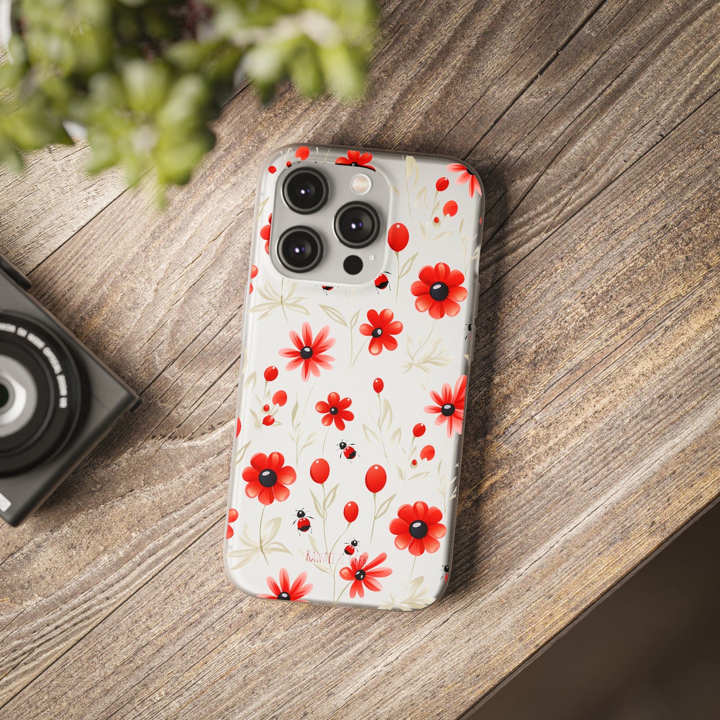 Red Flowers & Cute Bugs: Transparent Flexi Phone Case