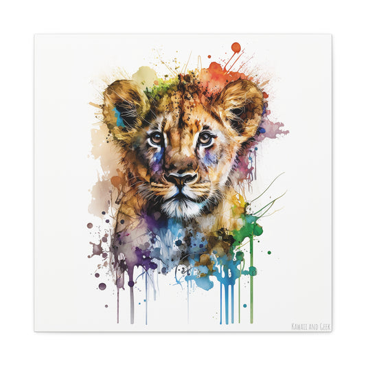 Cute Lion Cub Watercolor Canva - Add Adorable and Artistic Charm to Your Wall Decor