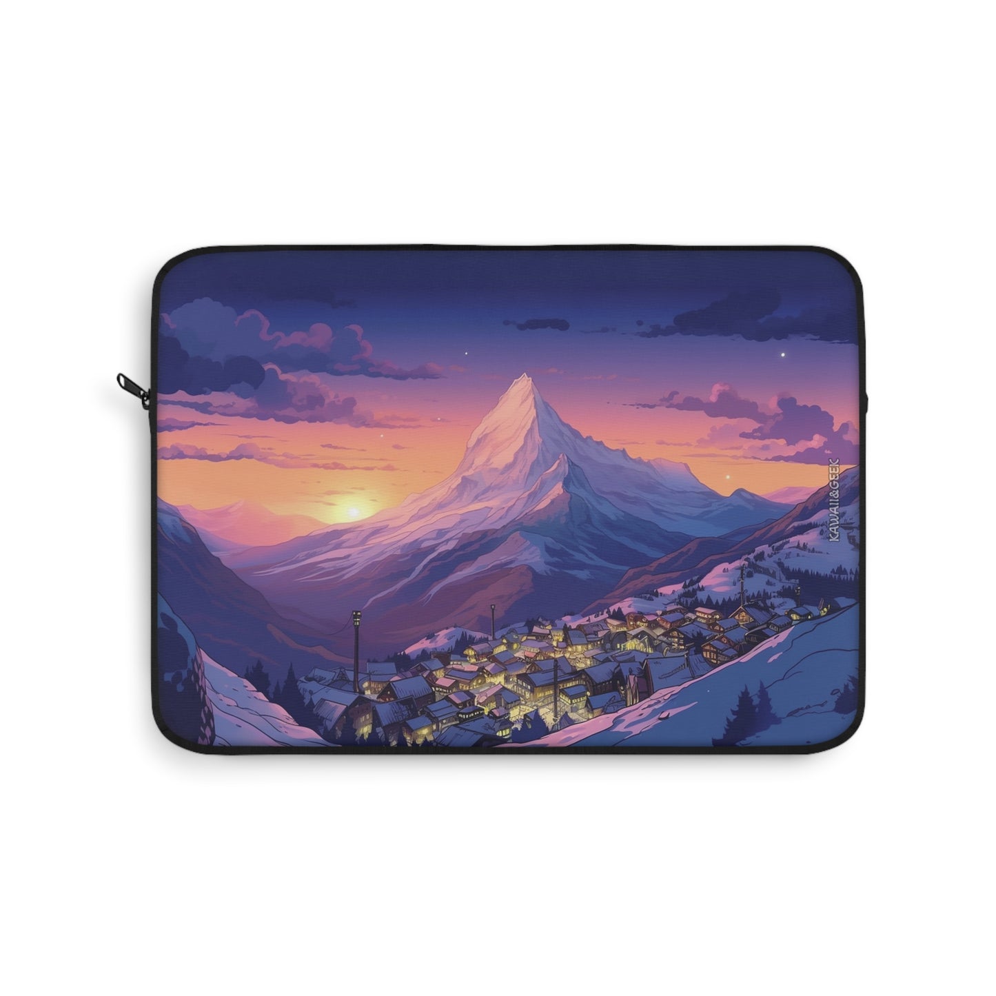 Mountain Village Laptop Sleeve - Protect Your Device in Style with a Serene Snowy Sunset