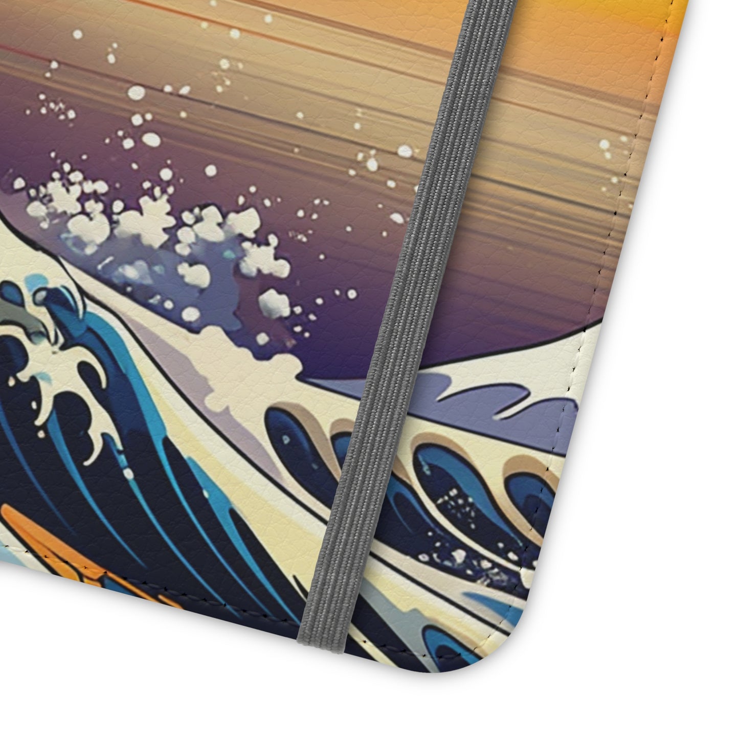 Sunset Big Wave Flip Phone Case - Embrace the Majestic Hokusai Style in Your Hands